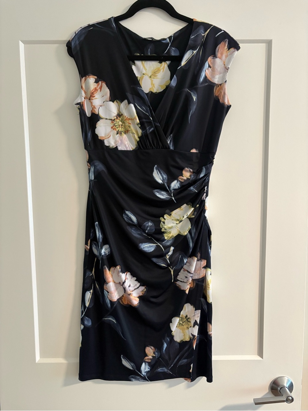 Catherine Malandrino Blue Midi Dress with Cream and Pink Floral Print